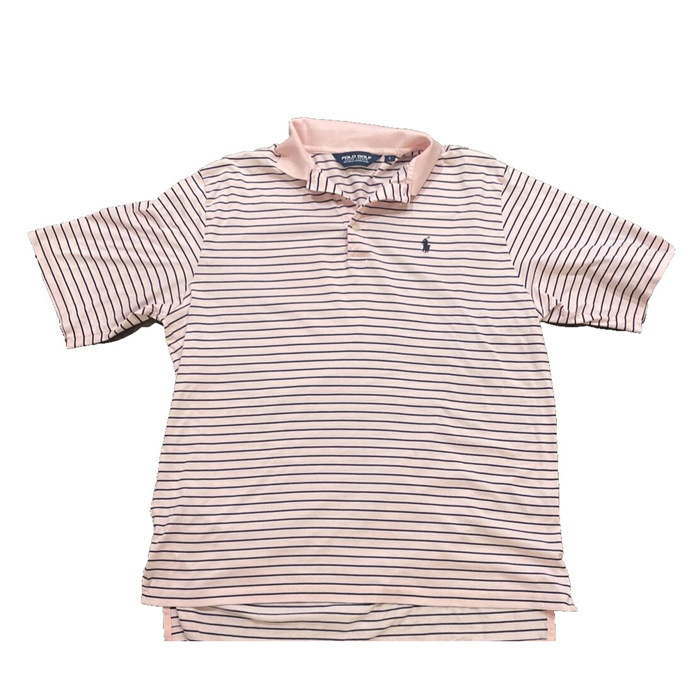 POLO Ralph Lauren Classic Fit Pink Blue Stripe Short Sleeve Mens L Pima Cotton